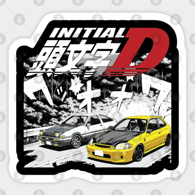 Initial D Drifting ek9 spoon todo vs AE86 Takumi racing Sticker by cowtown_cowboy